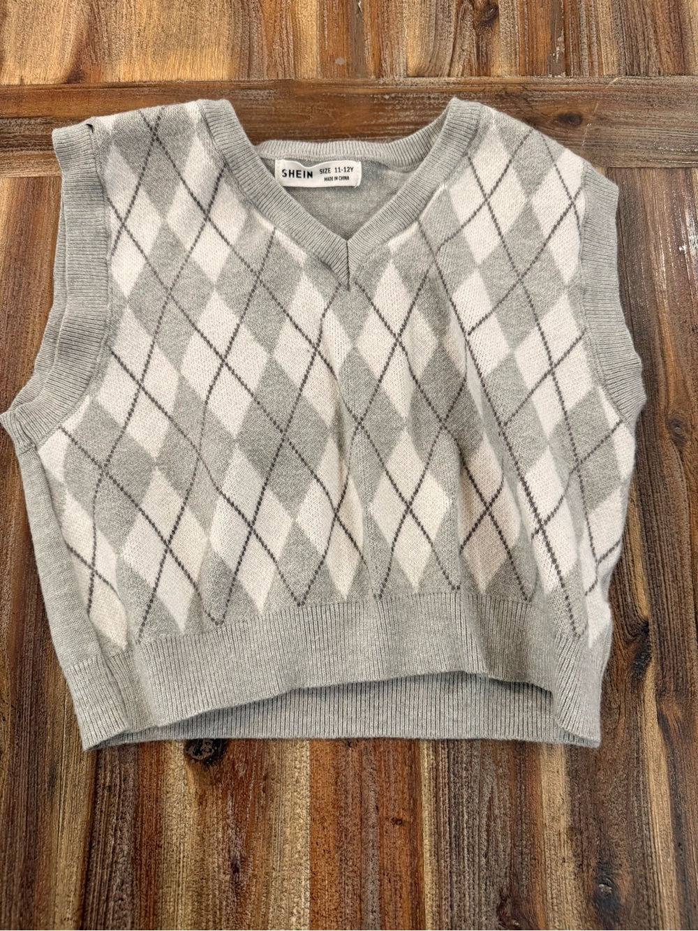 SHEIN Light Gray and White V-Neck Knit Sweater